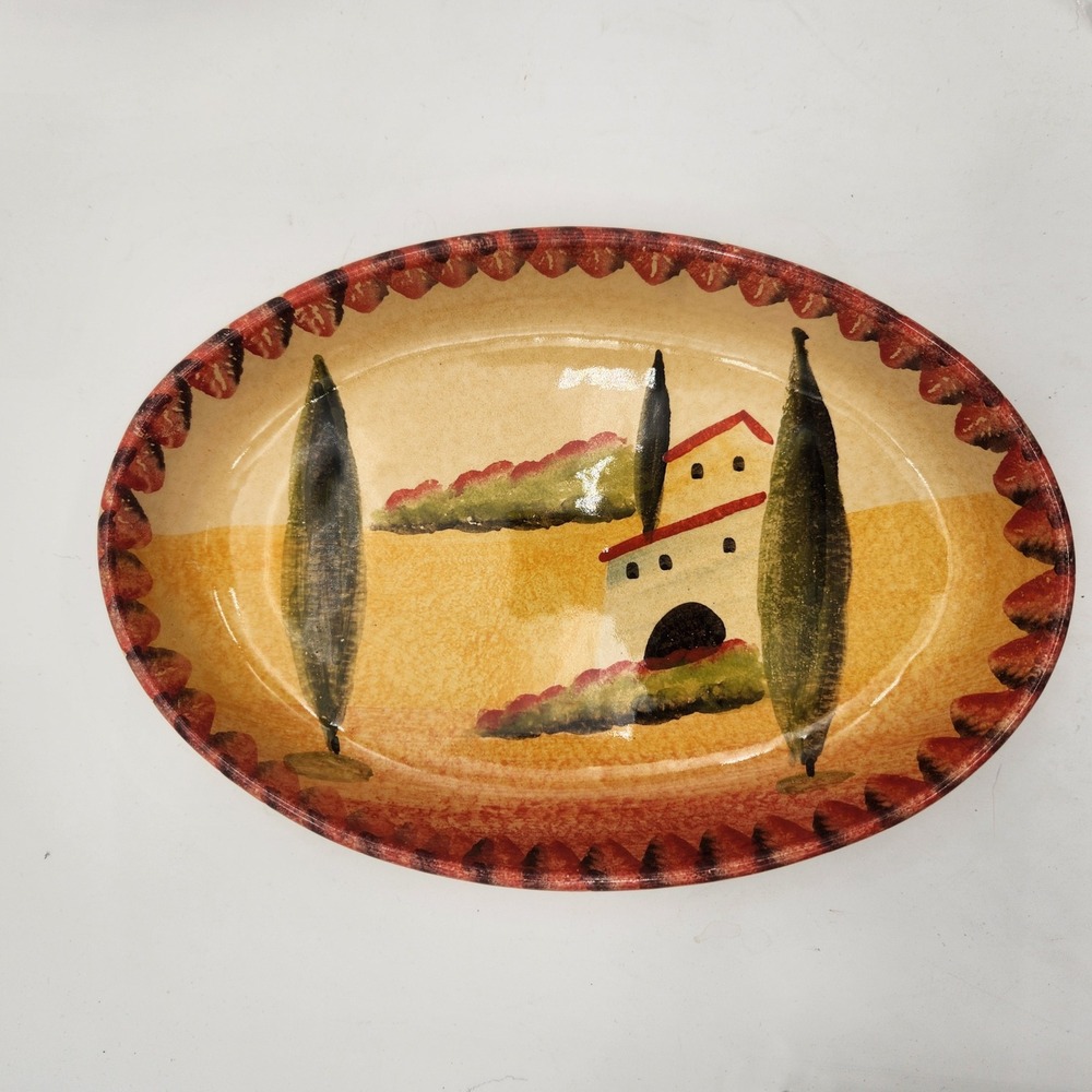 Italica Ars Firenze Oval Serving Platter Made in Italy Tuscan Landscape Ceramic